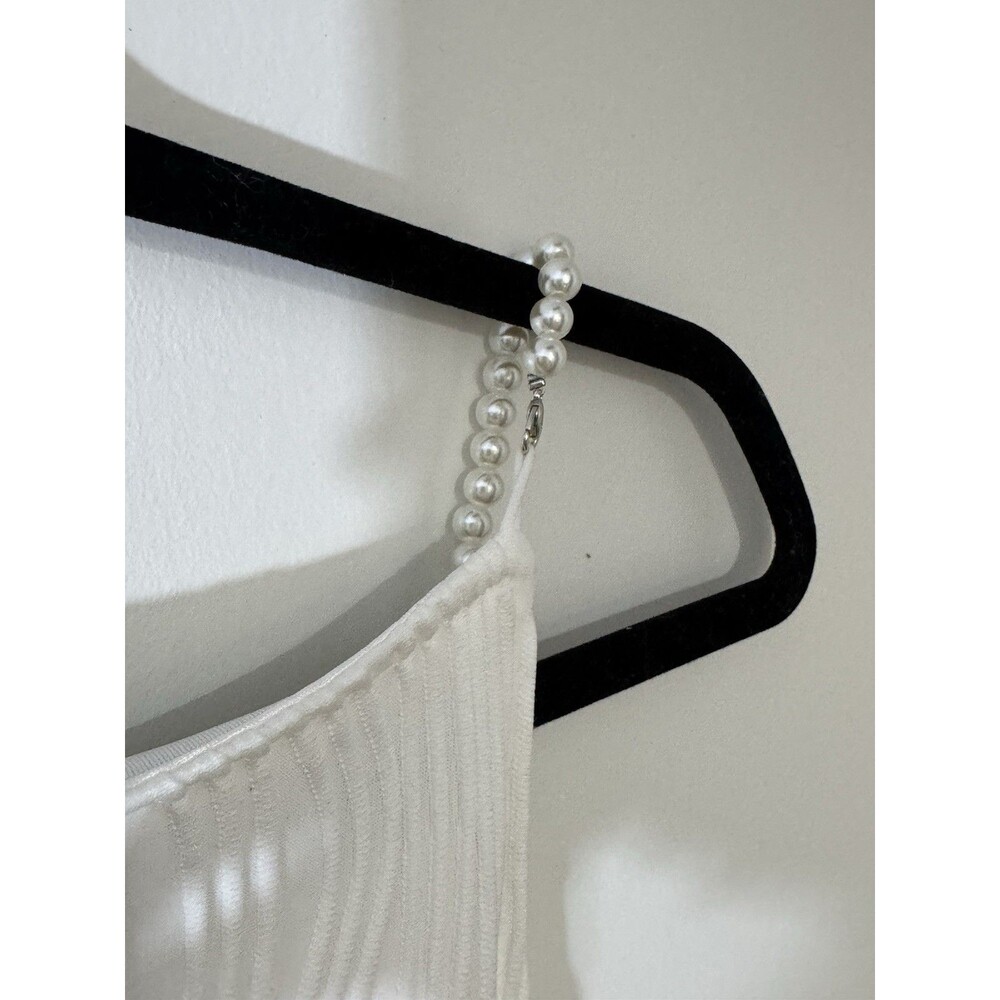 RIHOAS White Pearl Strap Wavy Long Bodycon Dress Straight Neck Sleeveless Size M - Picture 8 of 11